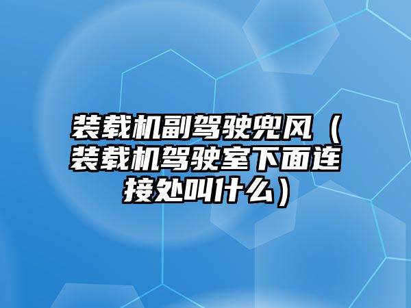 裝載機副駕駛兜風（裝載機駕駛室下面連接處叫什么）