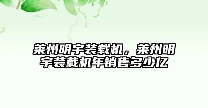 萊州明宇裝載機，萊州明宇裝載機年銷售多少億