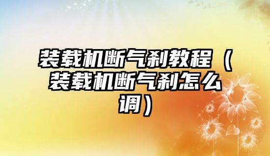 裝載機斷氣剎教程（裝載機斷氣剎怎么調）