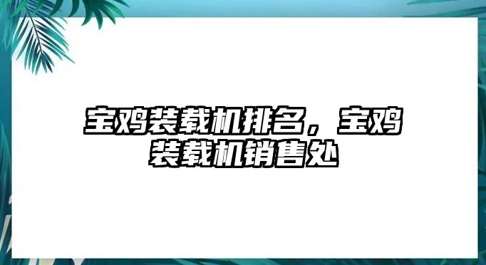 寶雞裝載機排名，寶雞裝載機銷售處