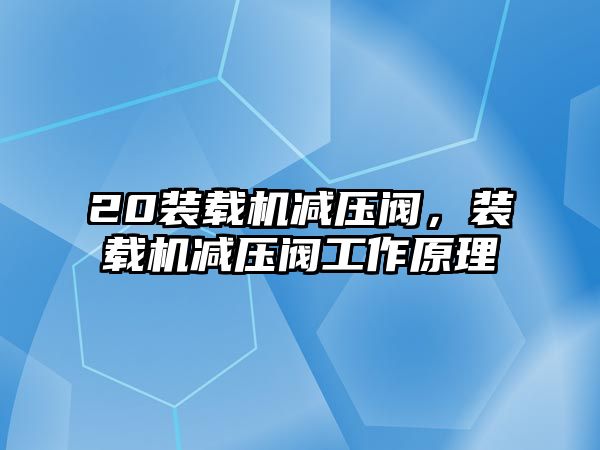 20裝載機減壓閥，裝載機減壓閥工作原理