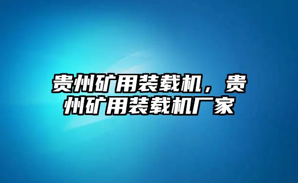 貴州礦用裝載機，貴州礦用裝載機廠家