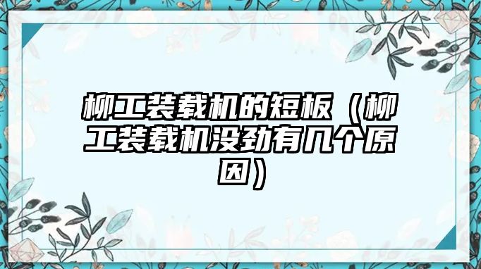 柳工裝載機的短板（柳工裝載機沒勁有幾個原因）