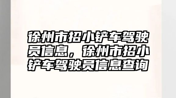 徐州市招小鏟車駕駛員信息，徐州市招小鏟車駕駛員信息查詢