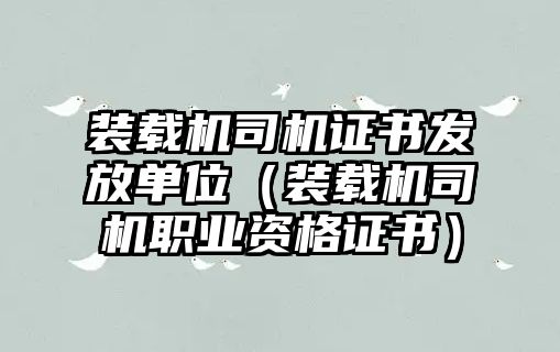 裝載機司機證書發放單位（裝載機司機職業資格證書）