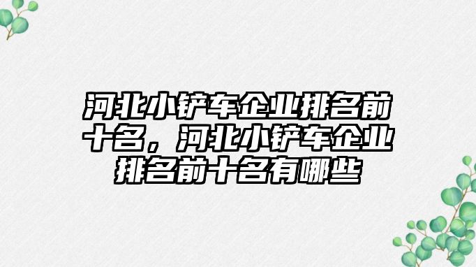 河北小鏟車企業排名前十名，河北小鏟車企業排名前十名有哪些