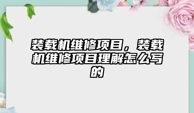 裝載機維修項目，裝載機維修項目理解怎么寫的