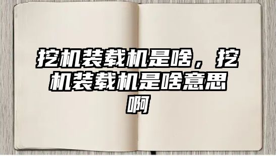 挖機裝載機是啥，挖機裝載機是啥意思啊