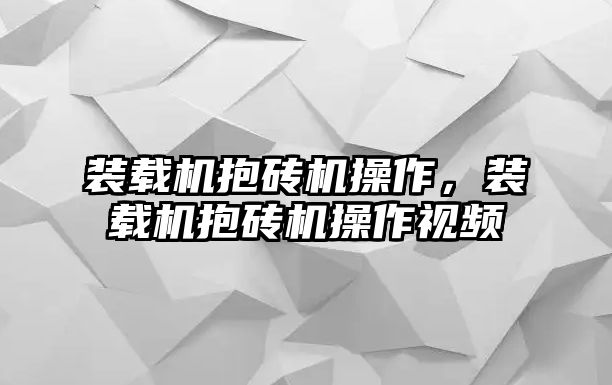 裝載機抱磚機操作，裝載機抱磚機操作視頻