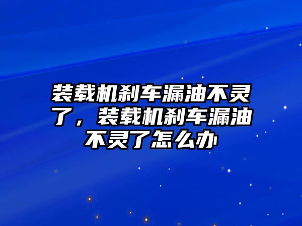 裝載機剎車漏油不靈了，裝載機剎車漏油不靈了怎么辦