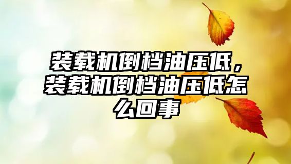 裝載機倒檔油壓低，裝載機倒檔油壓低怎么回事