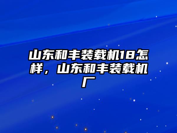 山東和豐裝載機18怎樣，山東和豐裝載機廠