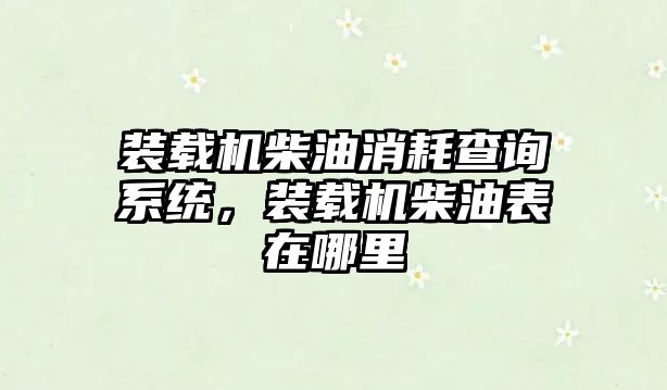 裝載機柴油消耗查詢系統，裝載機柴油表在哪里