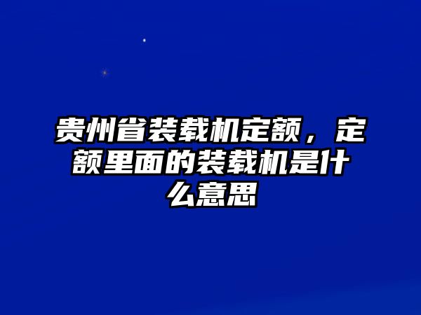 貴州省裝載機定額，定額里面的裝載機是什么意思