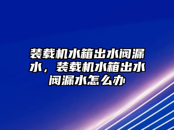 裝載機水箱出水閥漏水，裝載機水箱出水閥漏水怎么辦