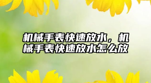 機械手表快速放水，機械手表快速放水怎么放