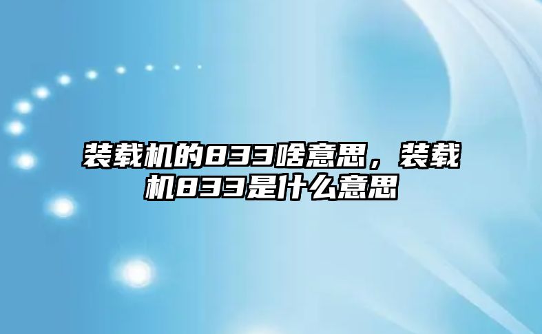 裝載機的833啥意思，裝載機833是什么意思