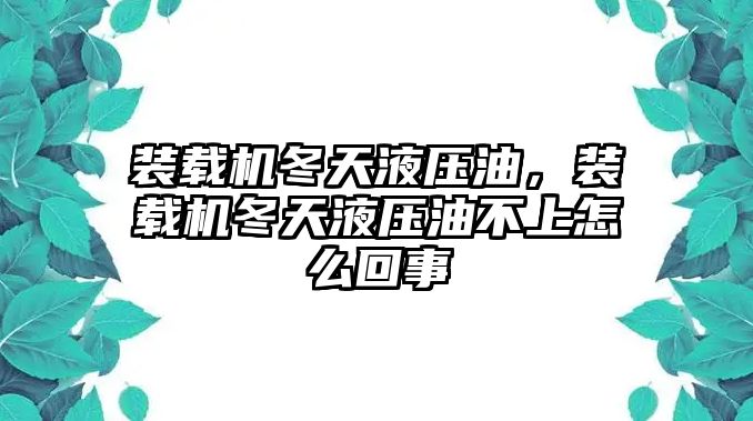 裝載機冬天液壓油，裝載機冬天液壓油不上怎么回事