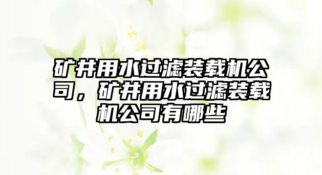 礦井用水過濾裝載機公司，礦井用水過濾裝載機公司有哪些