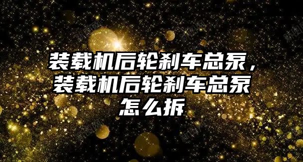 裝載機后輪剎車總泵，裝載機后輪剎車總泵怎么拆