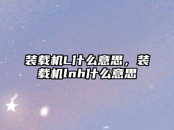 裝載機L什么意思，裝載機lnh什么意思