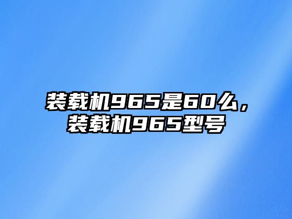 裝載機965是60么，裝載機965型號