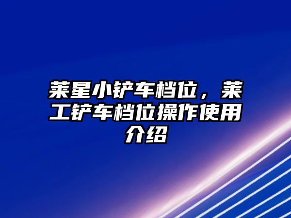 萊星小鏟車檔位，萊工鏟車檔位操作使用介紹