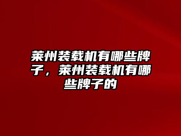 萊州裝載機有哪些牌子，萊州裝載機有哪些牌子的