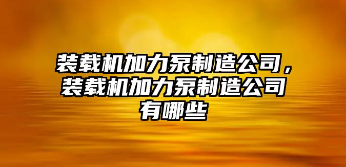 裝載機加力泵制造公司，裝載機加力泵制造公司有哪些