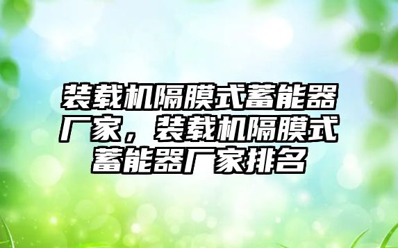 裝載機隔膜式蓄能器廠家，裝載機隔膜式蓄能器廠家排名