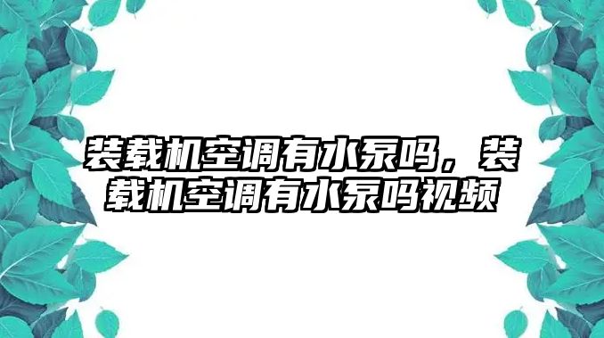 裝載機(jī)空調(diào)有水泵嗎，裝載機(jī)空調(diào)有水泵嗎視頻