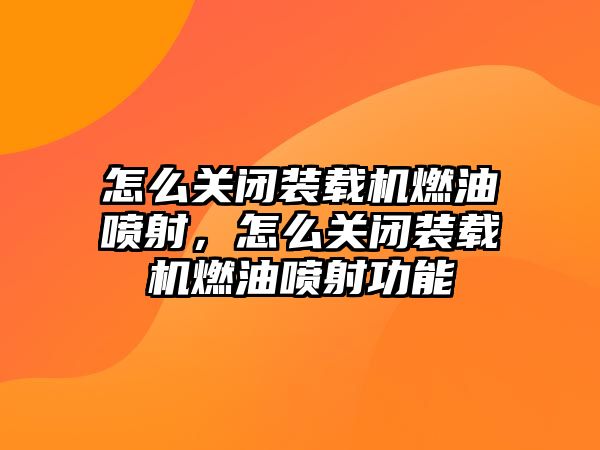 怎么關閉裝載機燃油噴射，怎么關閉裝載機燃油噴射功能