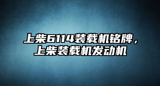 上柴6114裝載機銘牌，上柴裝載機發動機