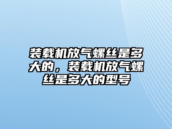 裝載機放氣螺絲是多大的，裝載機放氣螺絲是多大的型號