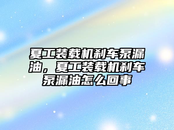 夏工裝載機剎車泵漏油，夏工裝載機剎車泵漏油怎么回事